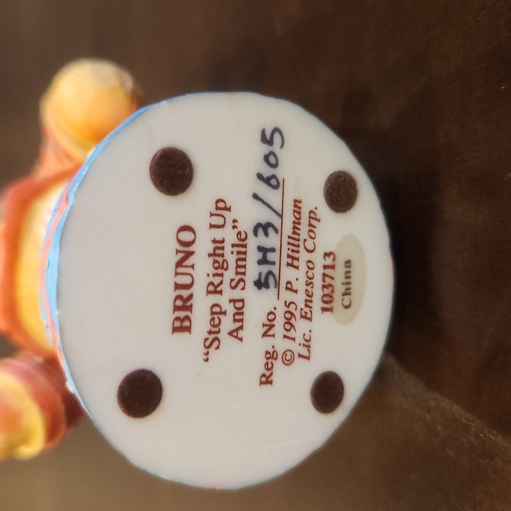 Cherished Teddies Enesco Figurine Bruno "Step Right Up And Smile" 1995, Orig Box - Picture 5 of 6